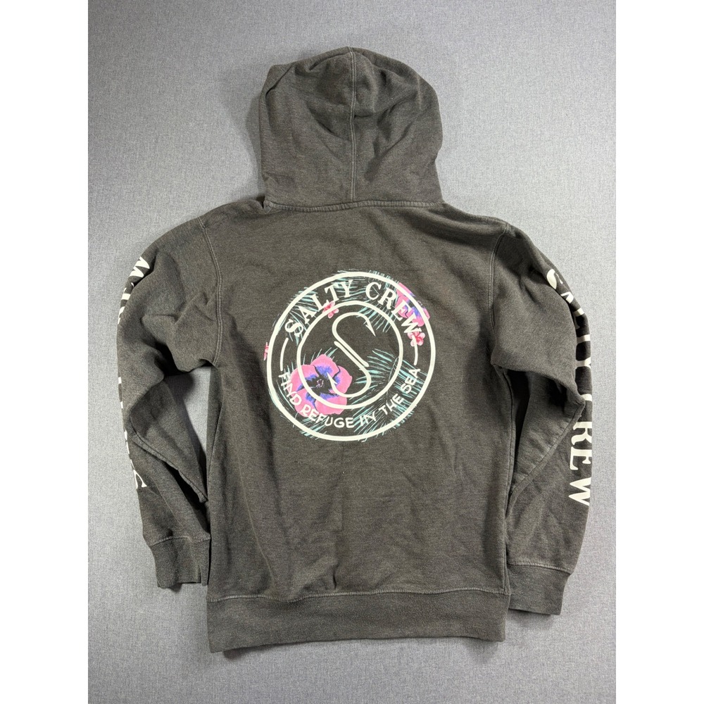 Salty Crew Mens Gray Floral Logo Graphic Hoodie Sweatshirt Small